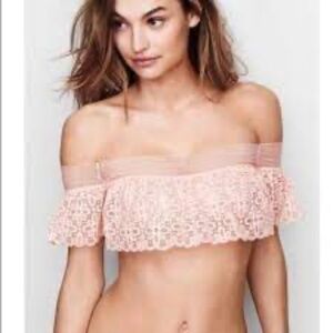 NWT Victoria"s Secret Off The Shoulder Lace Bralette Bra Top Winter Rose Large